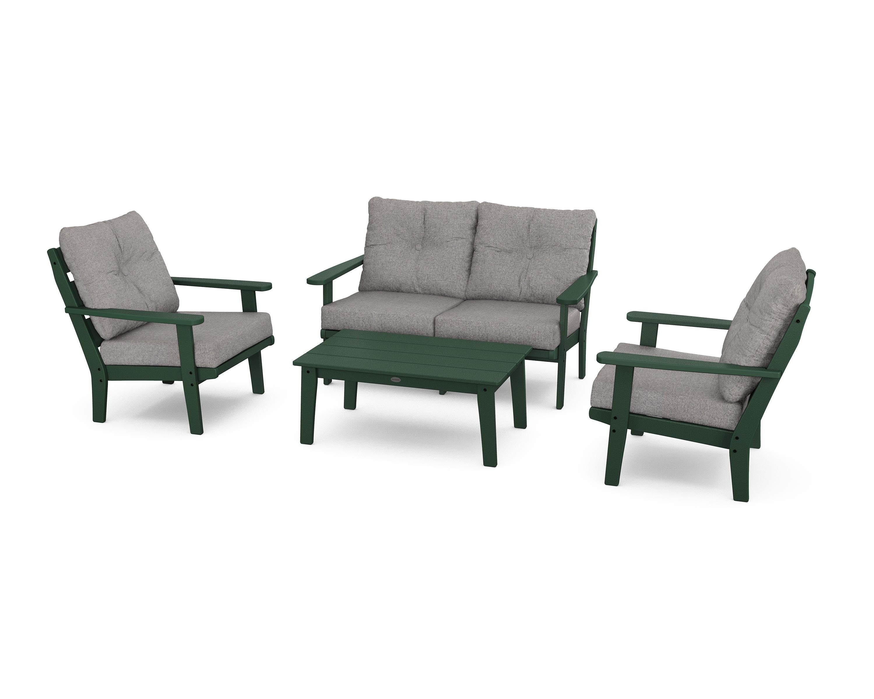 POLYWOOD® Lakeside 4-Piece Deep Seating Set in Green / Grey Mist