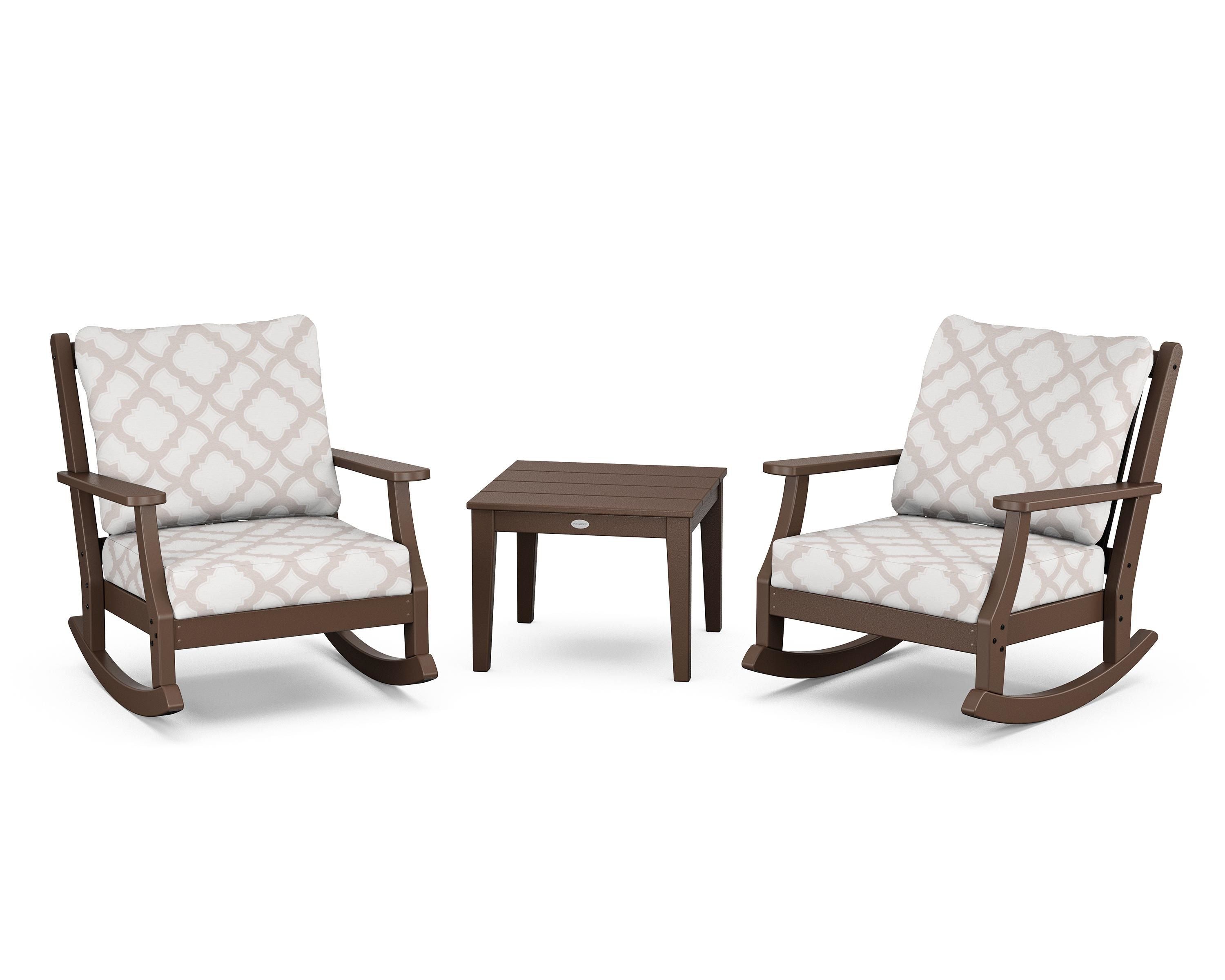 Country Living Wovendale 3-Piece Deep Seating Rocker Set in Mahogany / Trellis Dune Burlap