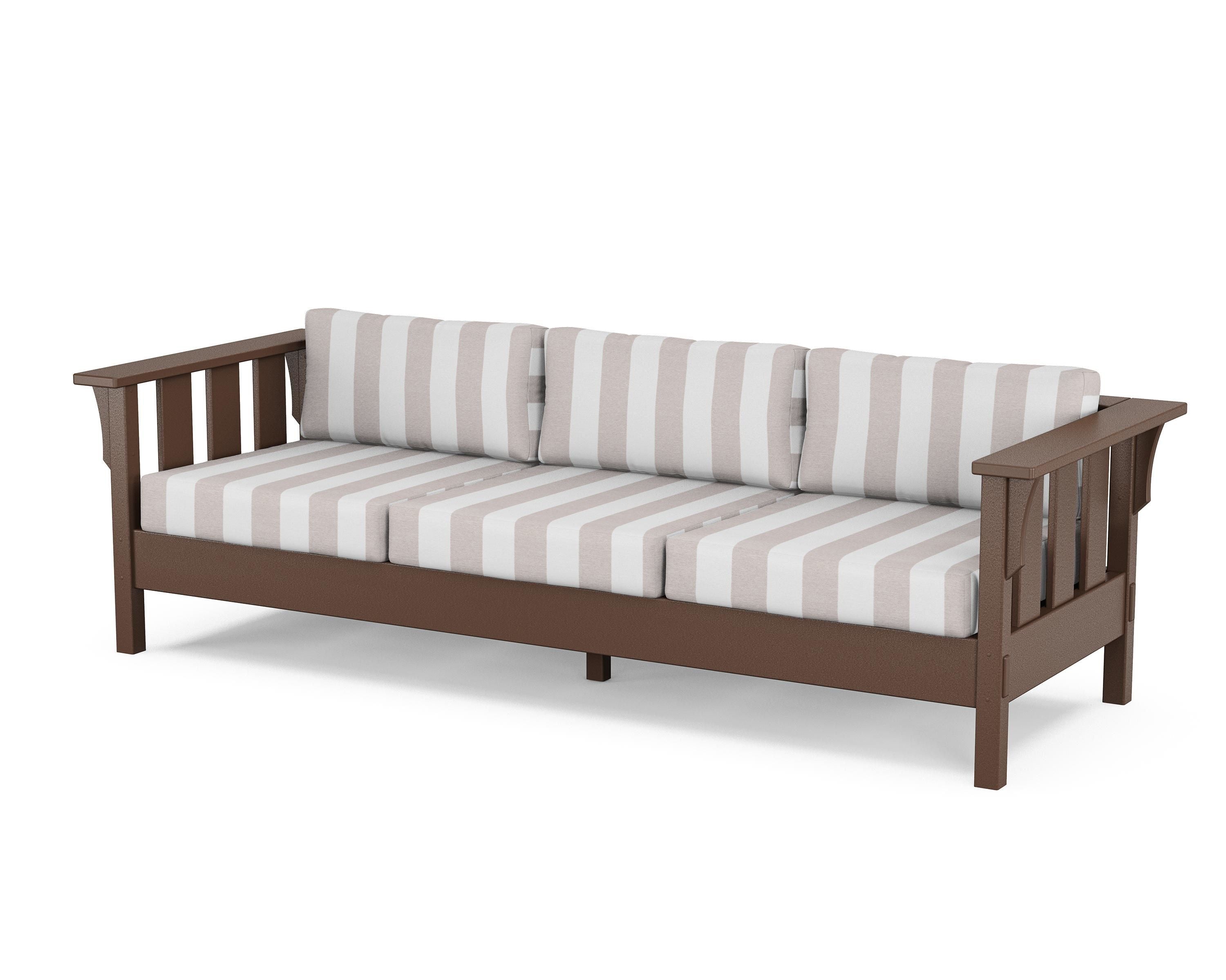 Martha Stewart by POLYWOOD® Acadia Deep Seating Sofa in Mahogany / Cabana Stripe Dune Burlap