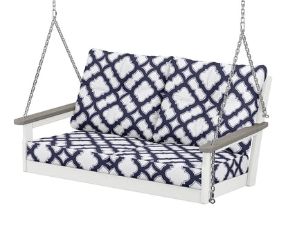 POLYWOOD® Vineyard Deep Seating Swing in White / Driftwood / Trellis Navy