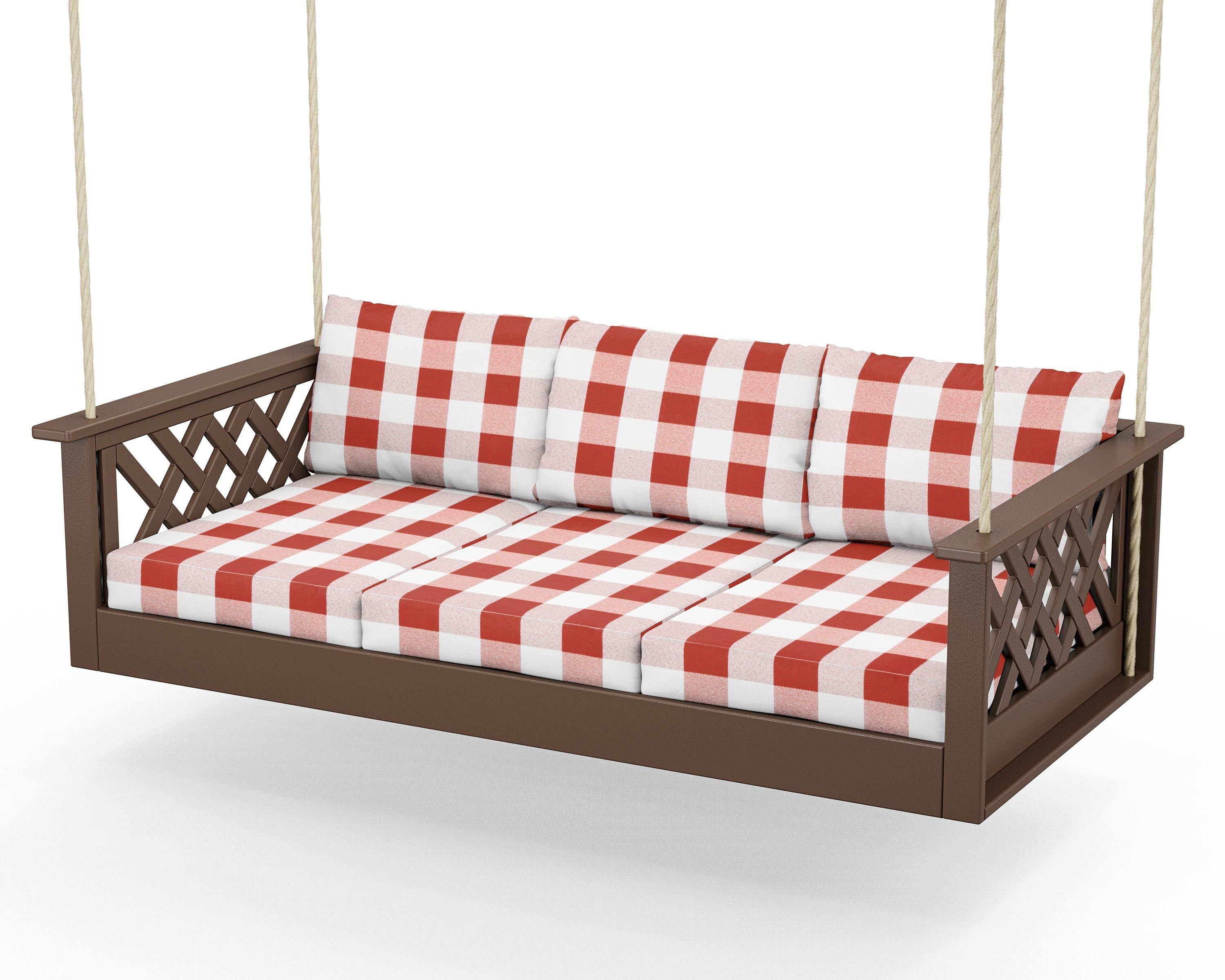 Country Living Wovendale Daybed Swing in Mahogany / Buffalo Plaid Crimson