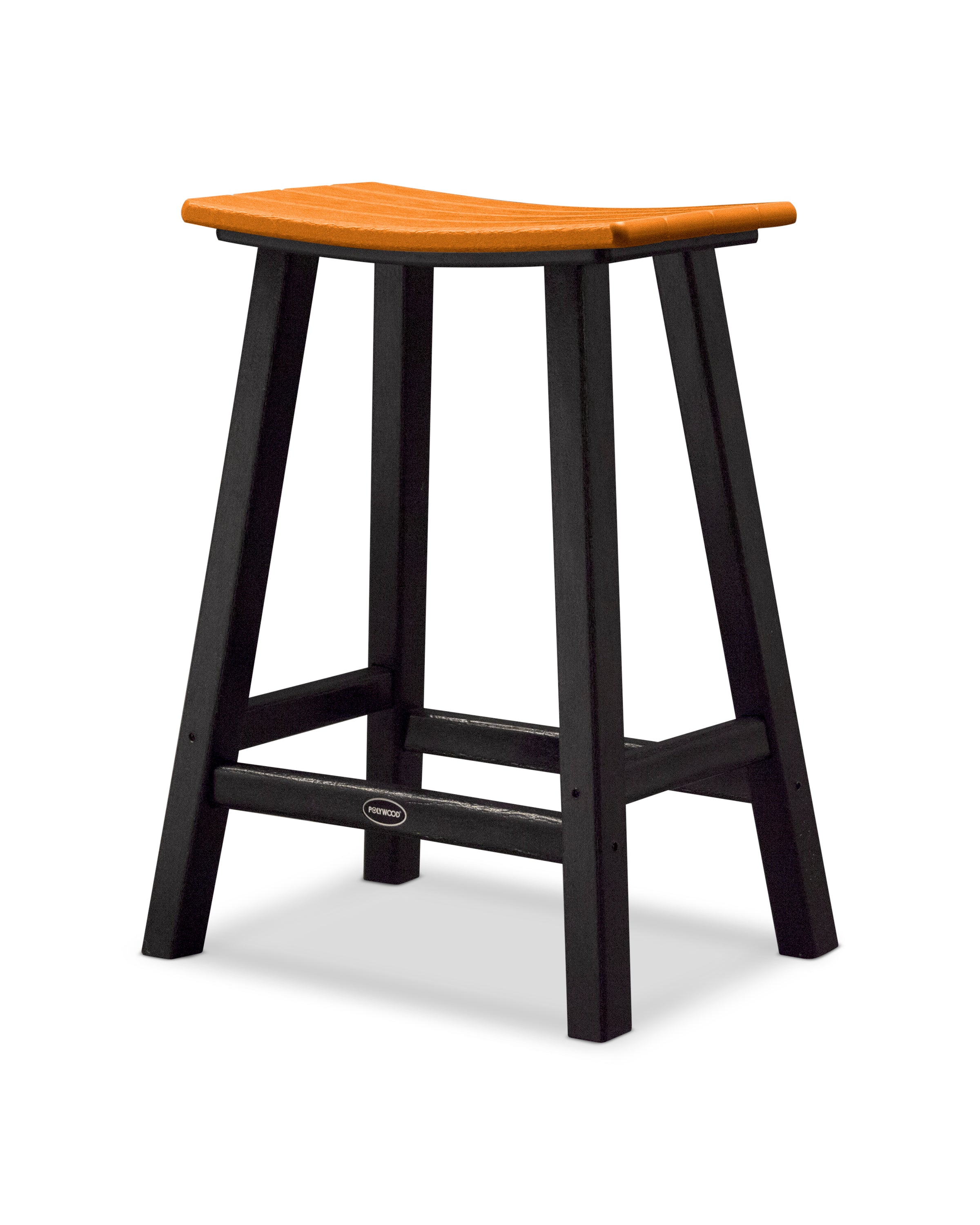 POLYWOOD® Contempo 24" Saddle Counter Stool in Black / Tangerine