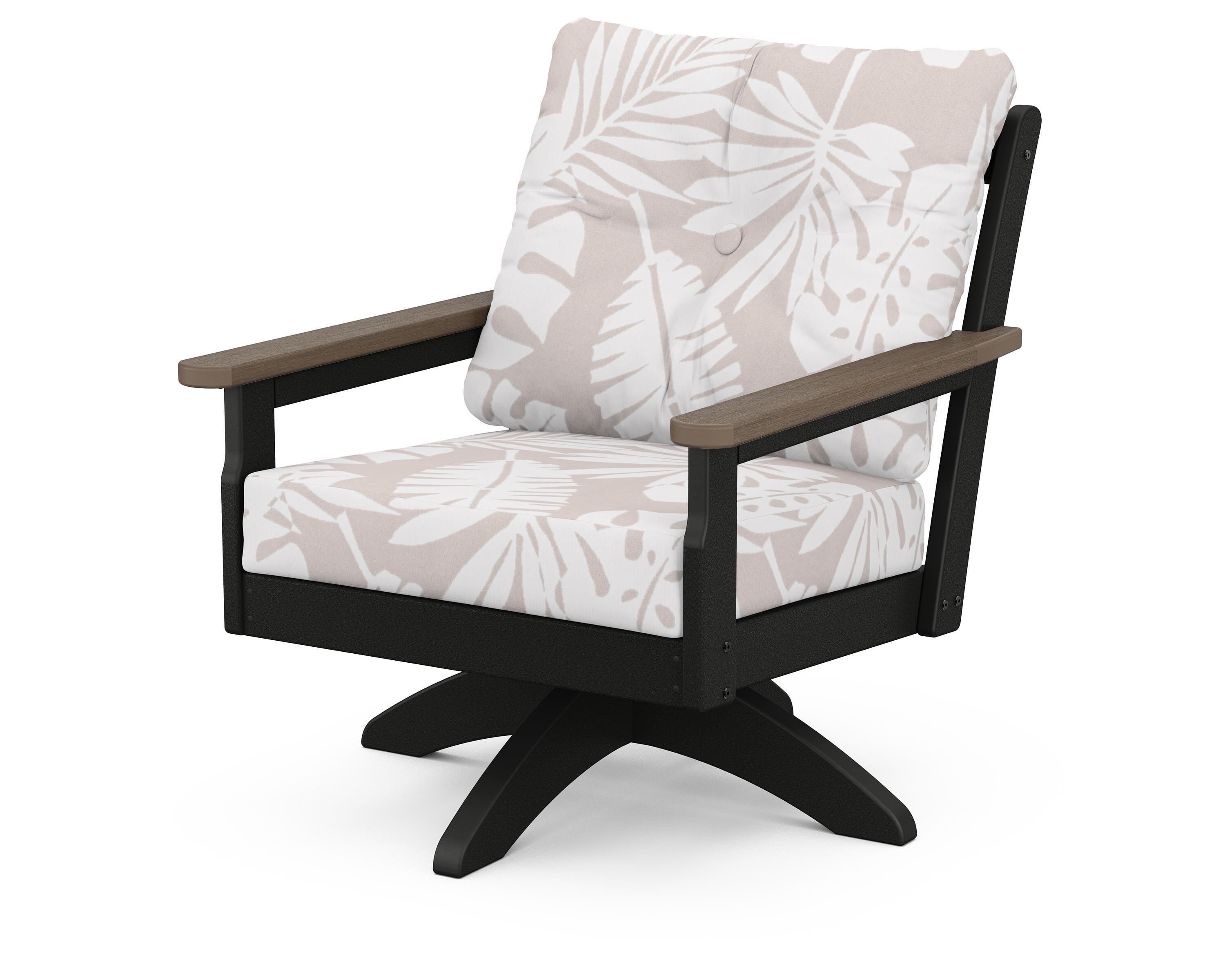POLYWOOD® Vineyard Deep Seating Swivel Chair in Black / Kona / Leaf Dune Burlap