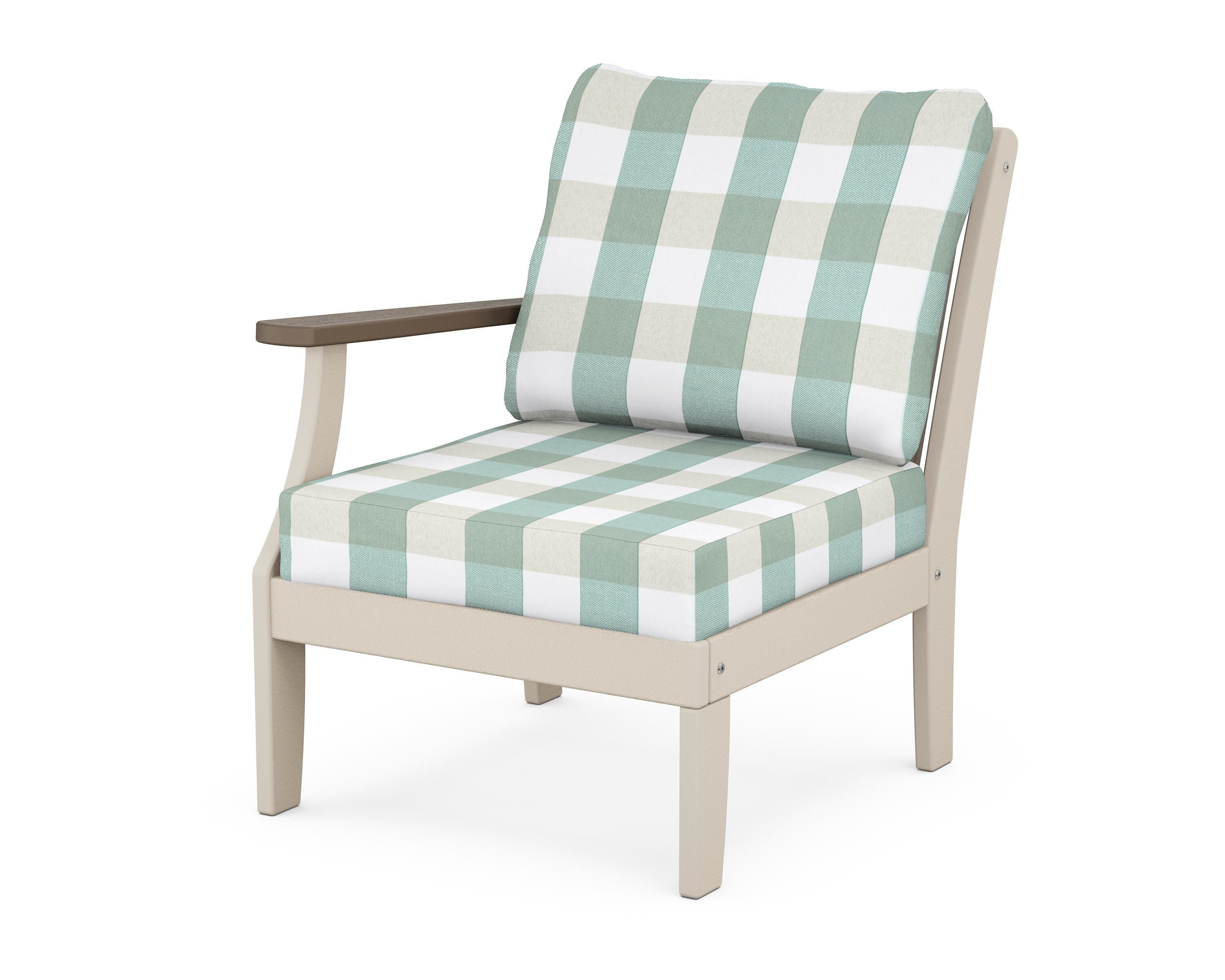 POLYWOOD® Braxton Modular Left Arm Chair in Sand / Kona / Buffalo Plaid Glacier Spa