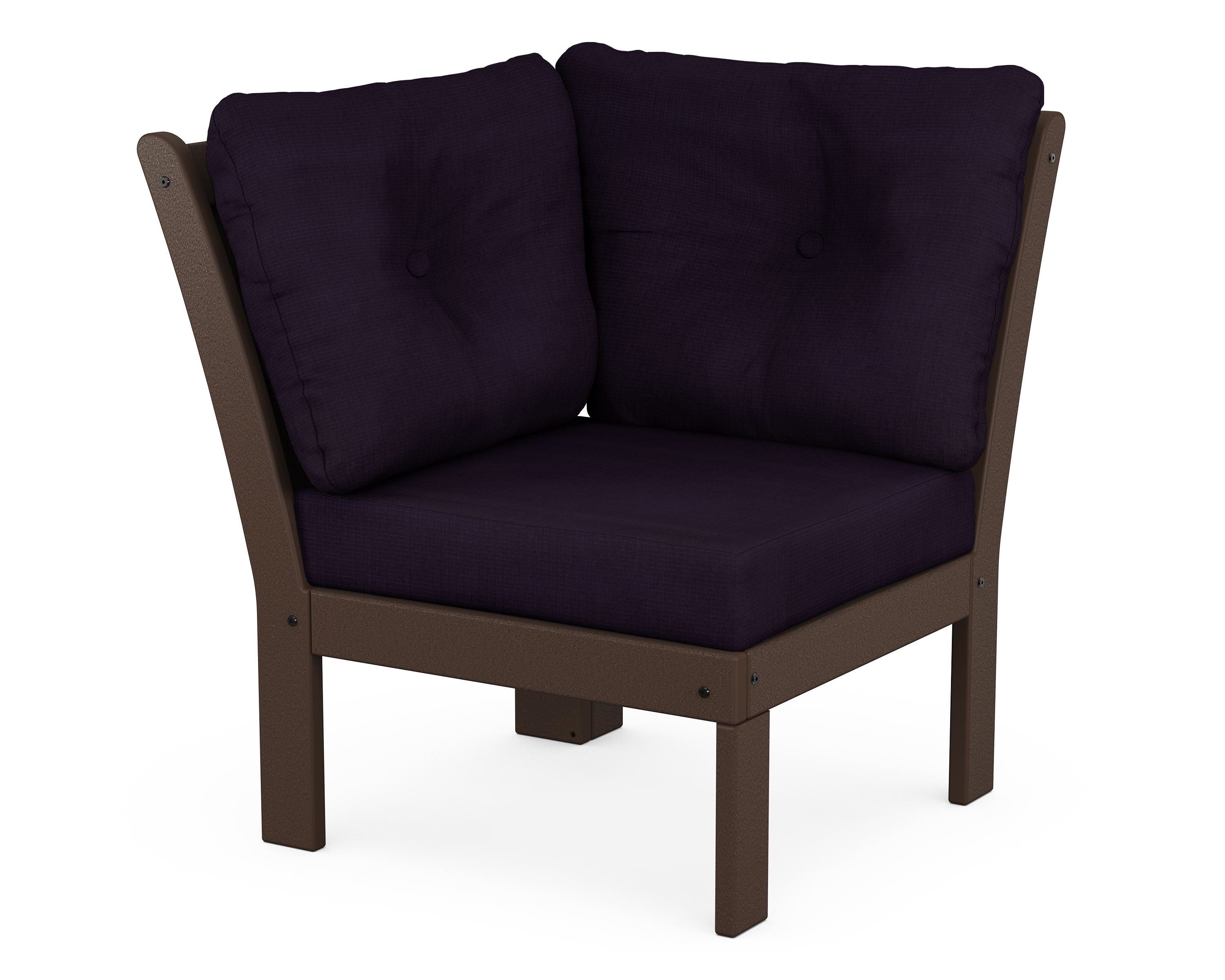 POLYWOOD® Vineyard Modular Corner Chair in Mahogany / Navy Linen