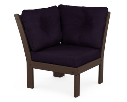 POLYWOOD® Vineyard Modular Corner Chair in Mahogany / Navy Linen