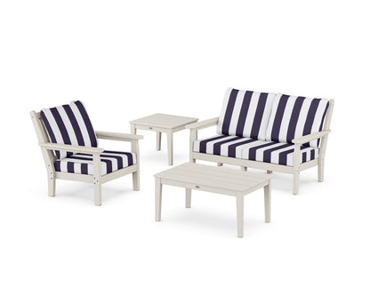 POLYWOOD® Chippendale 4-Piece Deep Seating Set in Sand / Cabana Stripe Navy