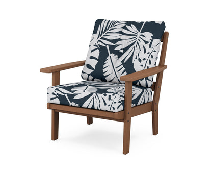 POLYWOOD® Oxford Deep Seating Chair in Teak / Leaf Marine Indigo