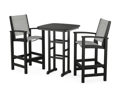 POLYWOOD® Coastal 3-Piece Bar Set in Black / Metallic Sling