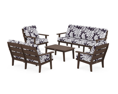 POLYWOOD® Lakeside 5-Piece Lounge Sofa Set in Mahogany / Leaf Navy
