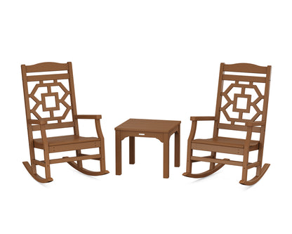 Martha Stewart by POLYWOOD® Chinoiserie 3-Piece Rocking Chair Set in Teak
