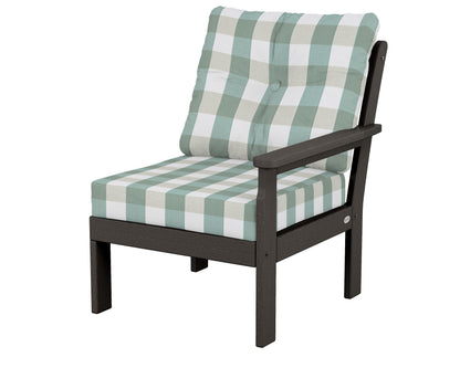 POLYWOOD® Vineyard Modular Right Arm Chair in Vintage Coffee / Buffalo Plaid Glacier Spa