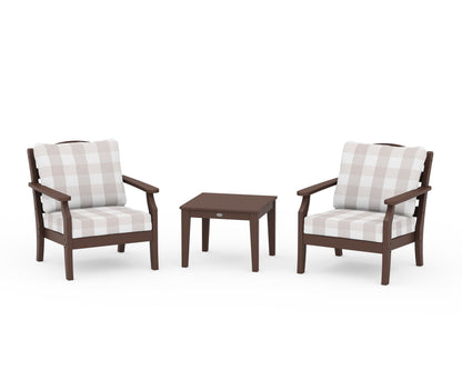 Draper James™ by  POLYWOOD® Savannah 3-Piece Deep Seating Set in Mahogany / Buffalo Plaid Dune Burlap