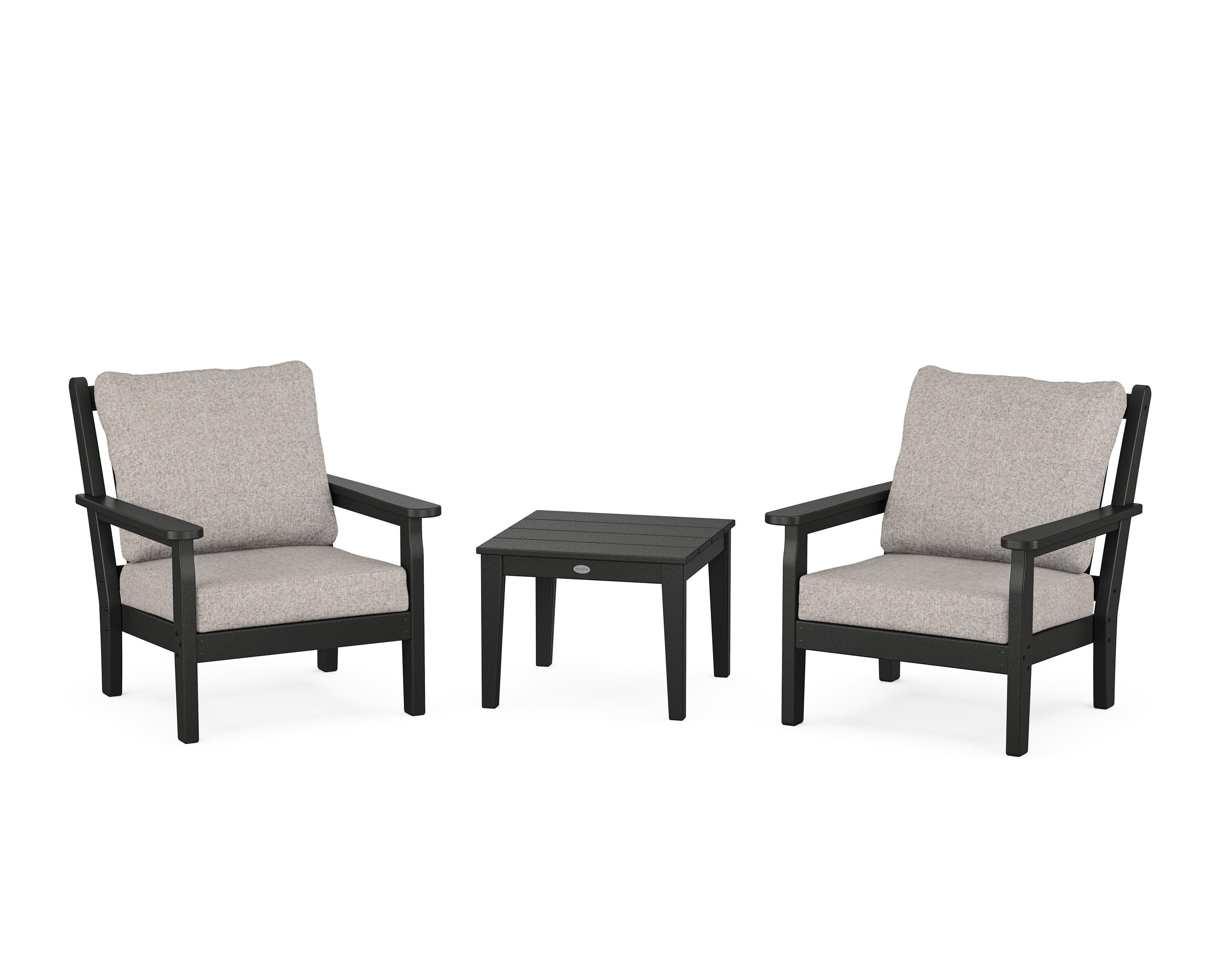 POLYWOOD® Chippendale 3-Piece Deep Seating Set in Black / Weathered Tweed