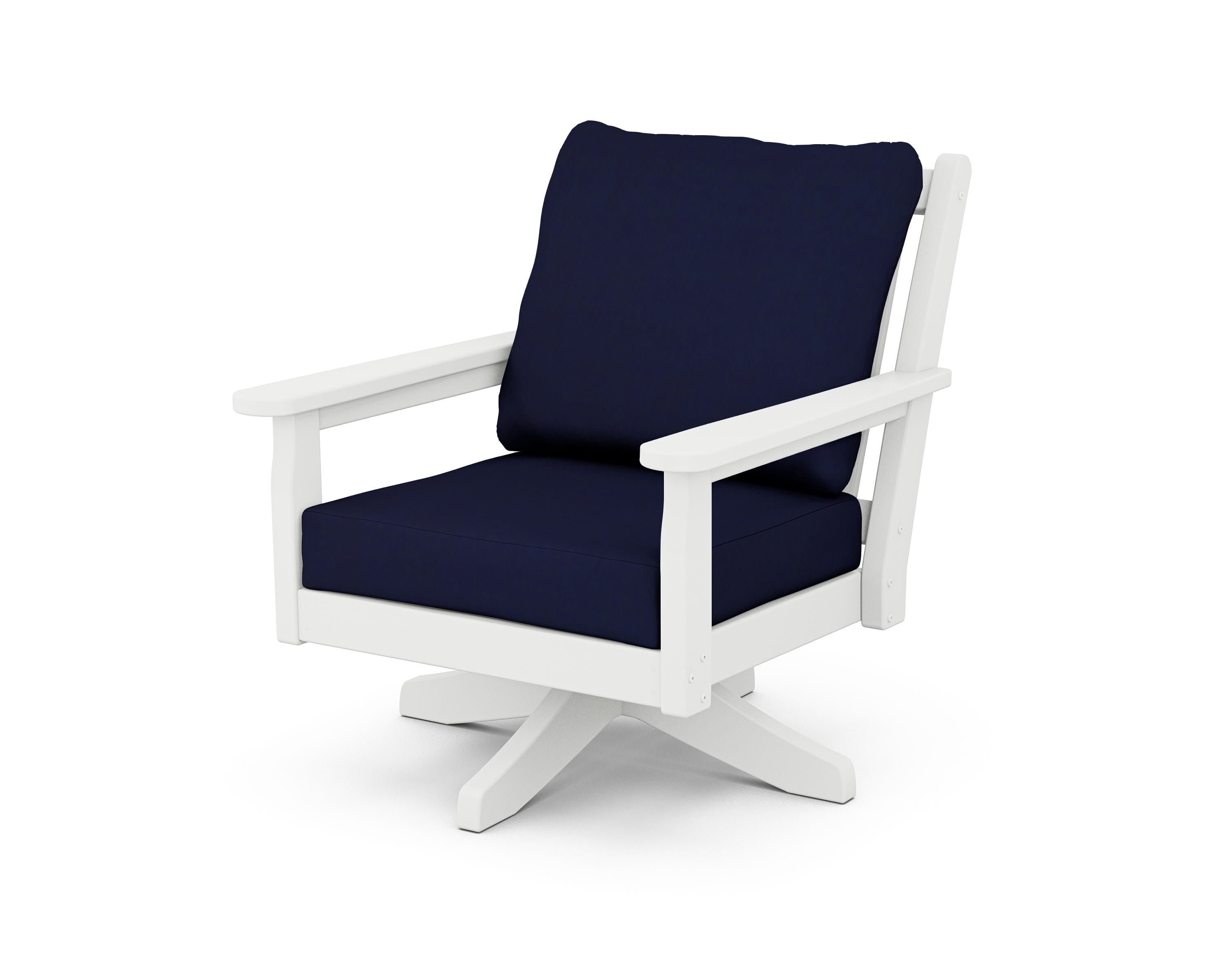 POLYWOOD® Chippendale Deep Seating Swivel Chair in White / Navy