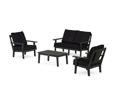 POLYWOOD® Prairie 4-Piece Deep Seating Set with Loveseat in Black / Midnight Linen
