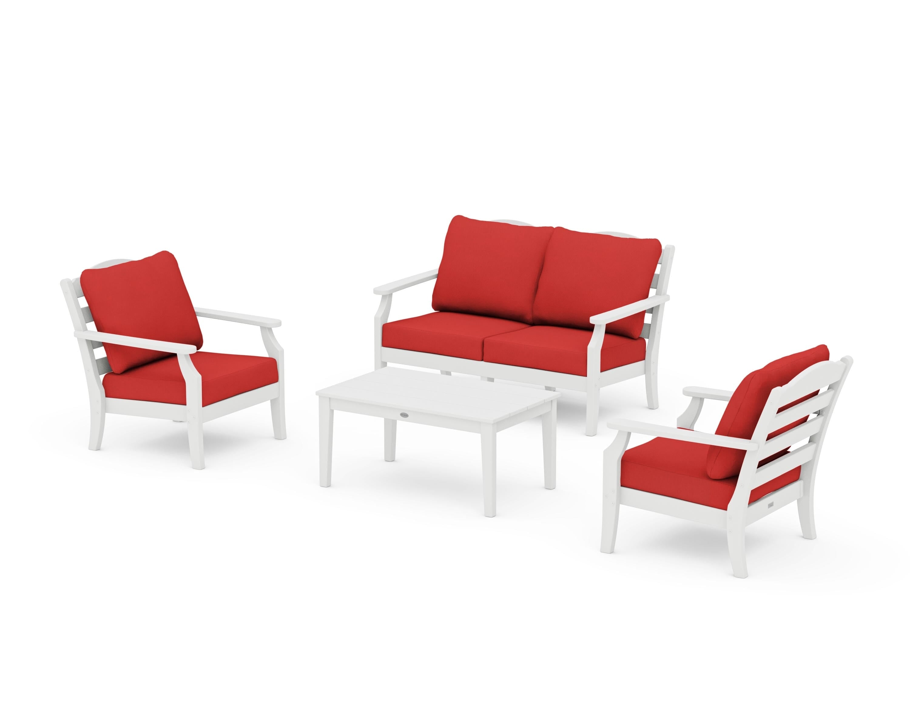 Draper James™ by  POLYWOOD® Savannah 4-Piece Deep Seating Set with Loveseat in White / Crimson Linen