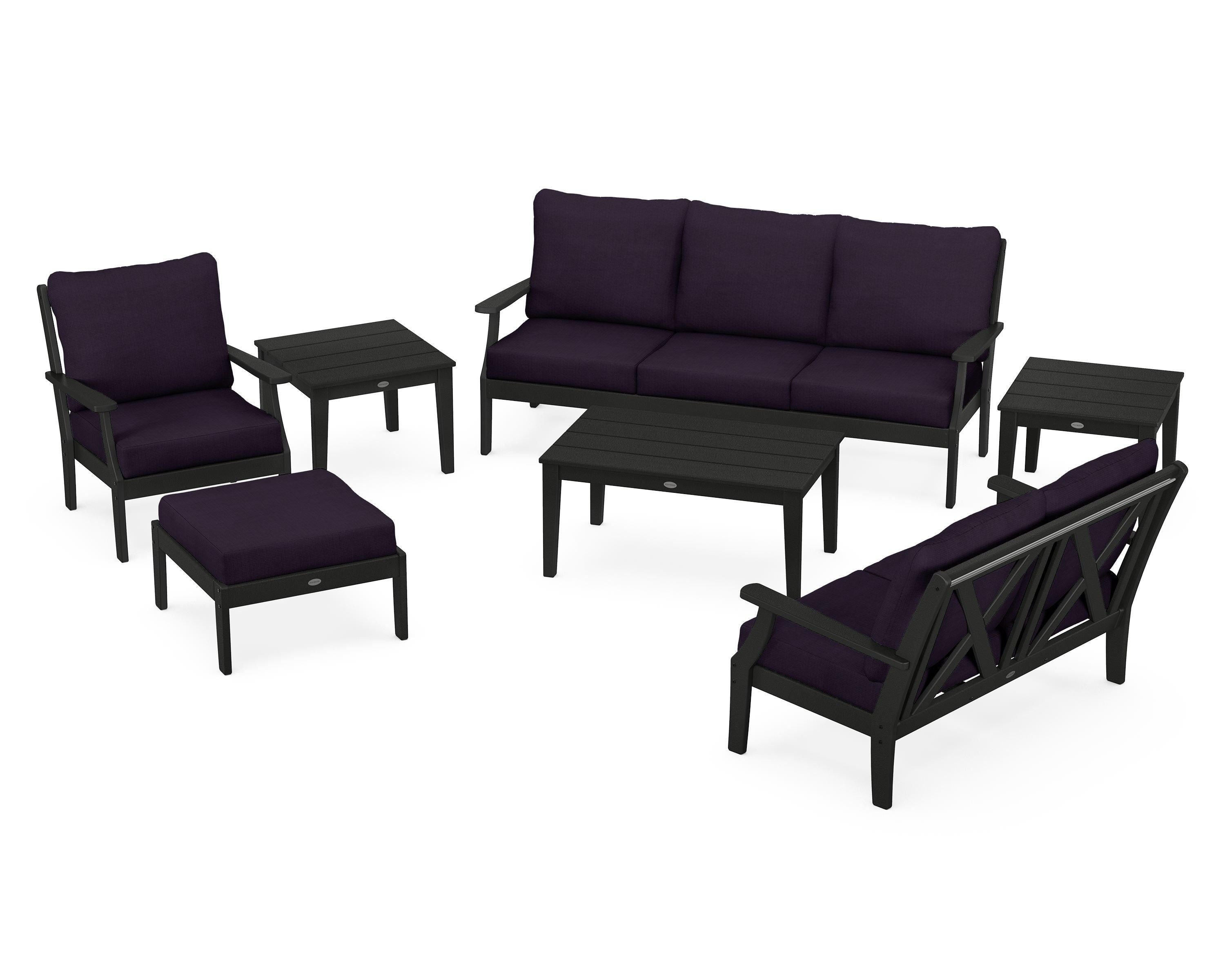 POLYWOOD® Braxton 7-Piece Deep Seating Set in Black / Navy Linen