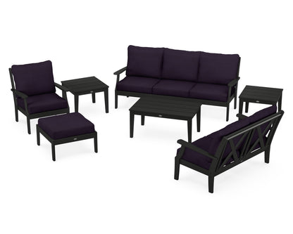 POLYWOOD® Braxton 7-Piece Deep Seating Set in Black / Navy Linen