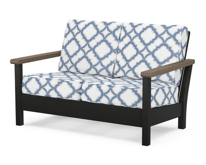 POLYWOOD® Harbour Deep Seating Loveseat in Black / Kona / Trellis Sky Blue