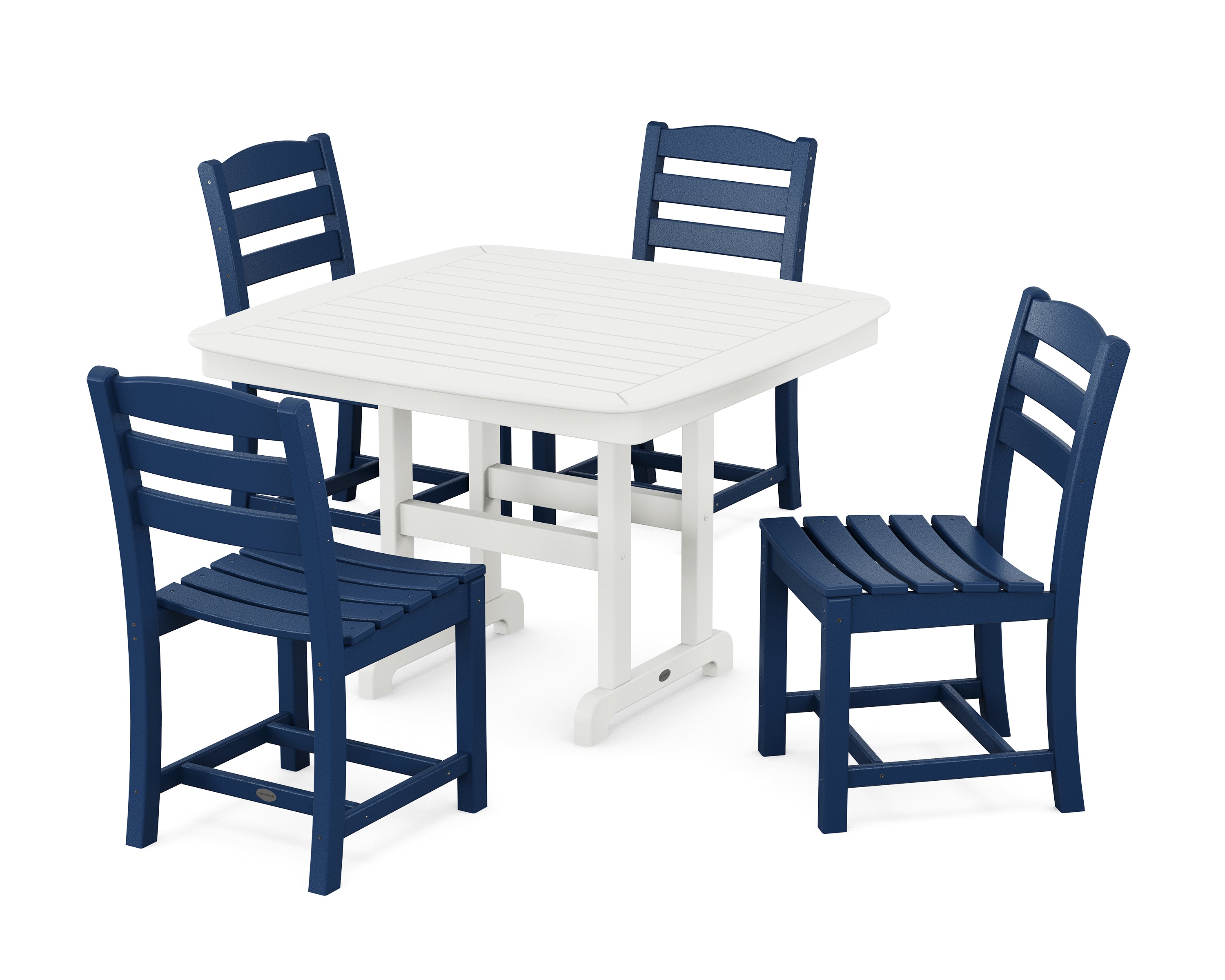 POLYWOOD® La Casa Café Side Chair 5-Piece Dining Set with Trestle Legs in Navy / White