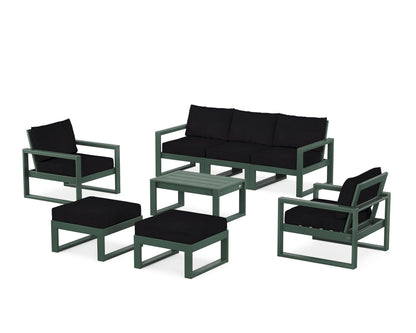 POLYWOOD® EDGE Sectional 8-Piece Lounge Sofa Set in Green / Midnight Linen