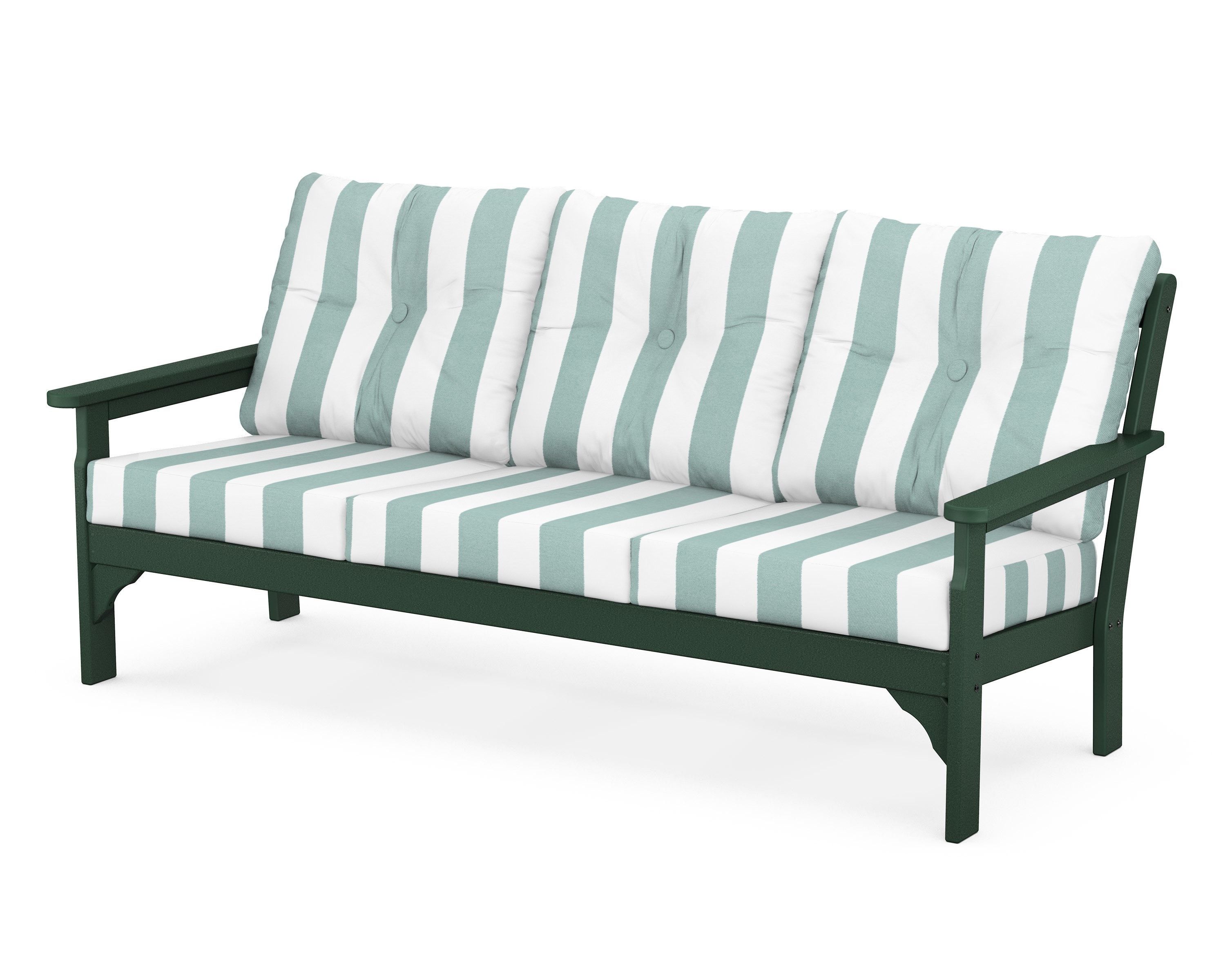 POLYWOOD® Vineyard Deep Seating Sofa in Green / Cabana Stripe Glacier Spa