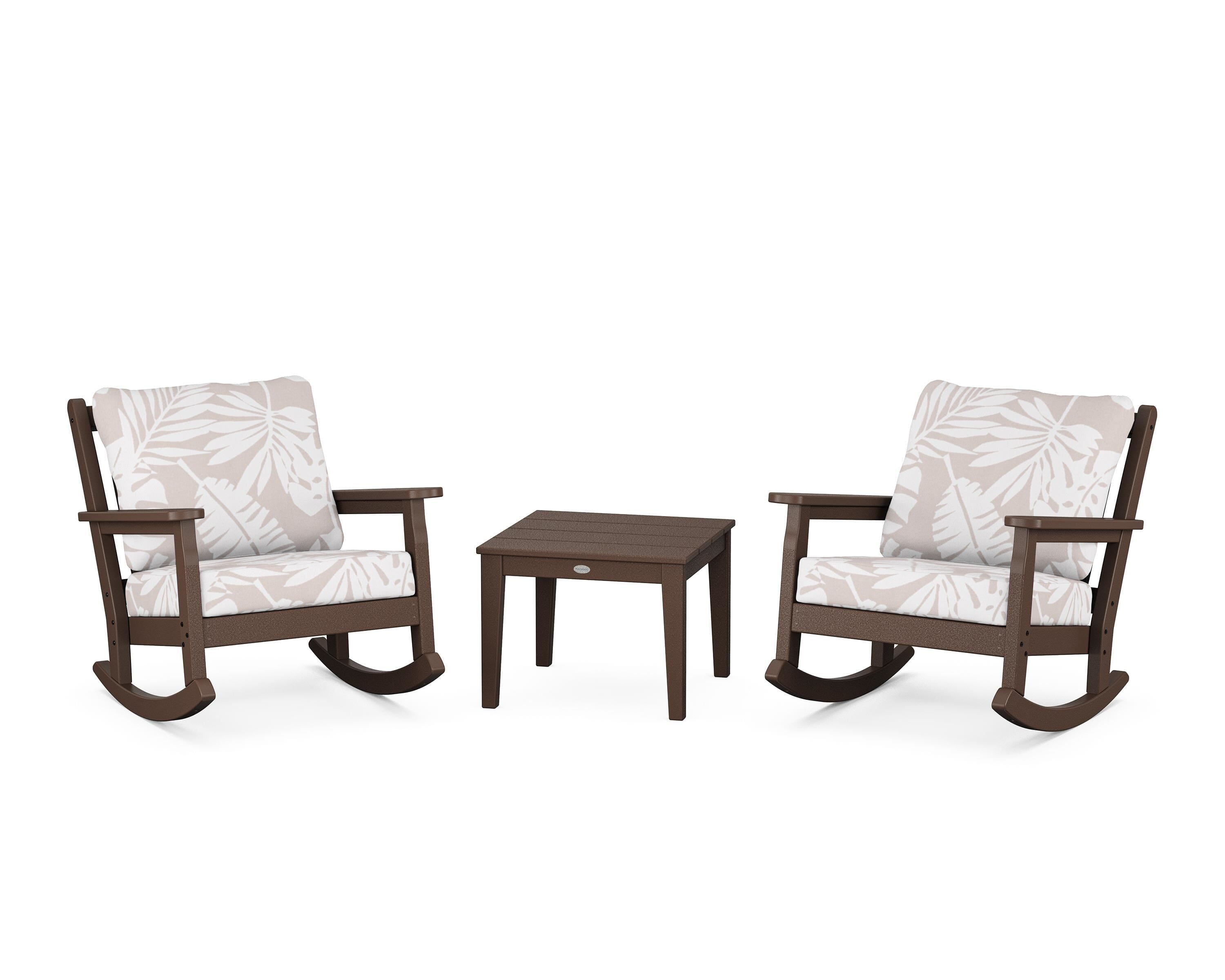 POLYWOOD® Chippendale 3-Piece Deep Seating Rocker Set in Mahogany / Leaf Dune Burlap