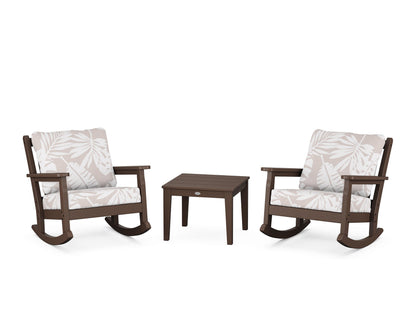 POLYWOOD® Chippendale 3-Piece Deep Seating Rocker Set in Mahogany / Leaf Dune Burlap