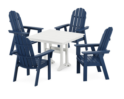POLYWOOD® Vineyard Adirondack 5-Piece Farmhouse Dining Set With Trestle Legs in Navy / White
