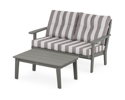 POLYWOOD® Lakeside 2-Piece Lounge Loveseat Set in Slate Grey / Cabana Stripe Grey Mist