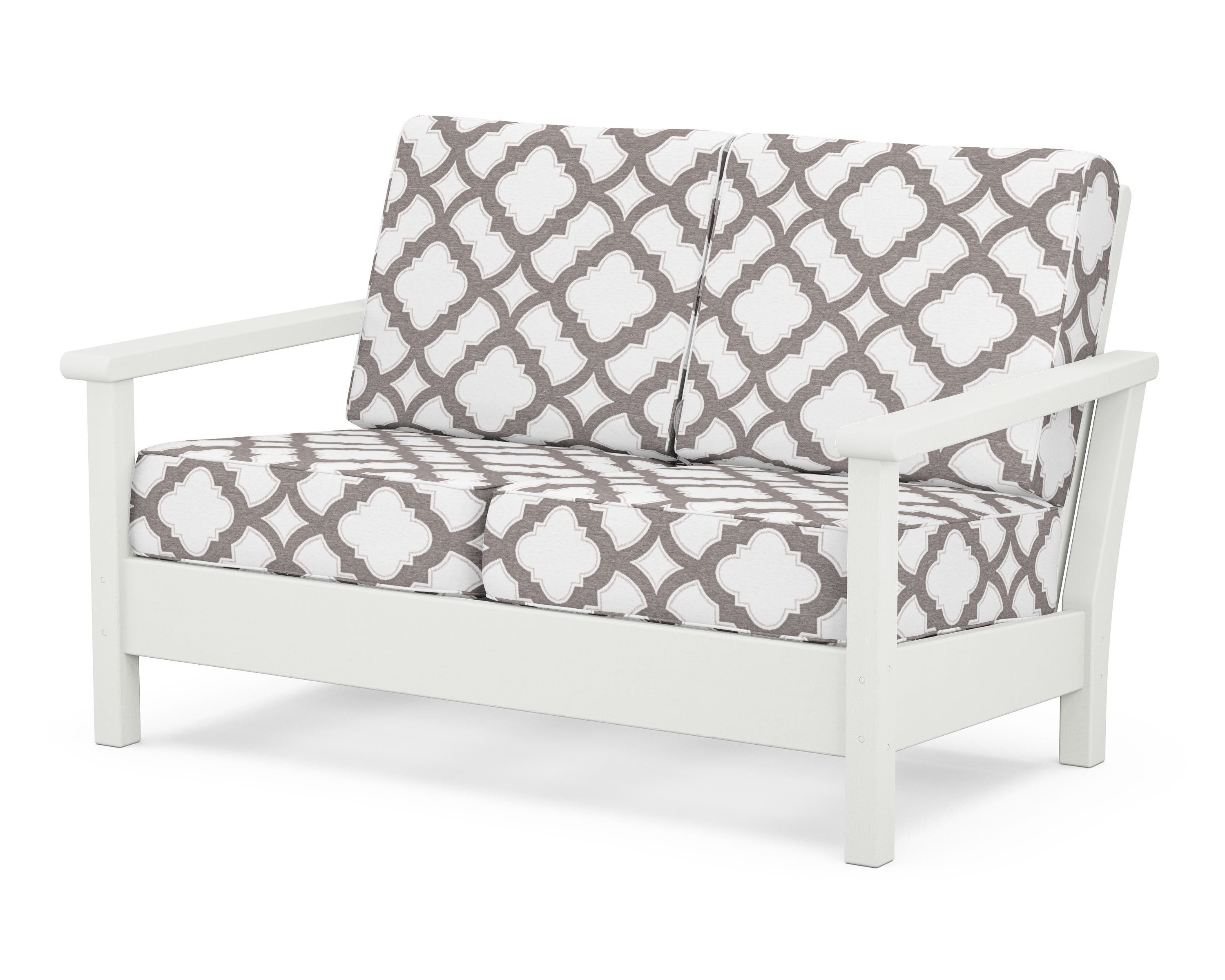 POLYWOOD® Harbour Deep Seating Loveseat in Vintage White / Trellis Grey Mist