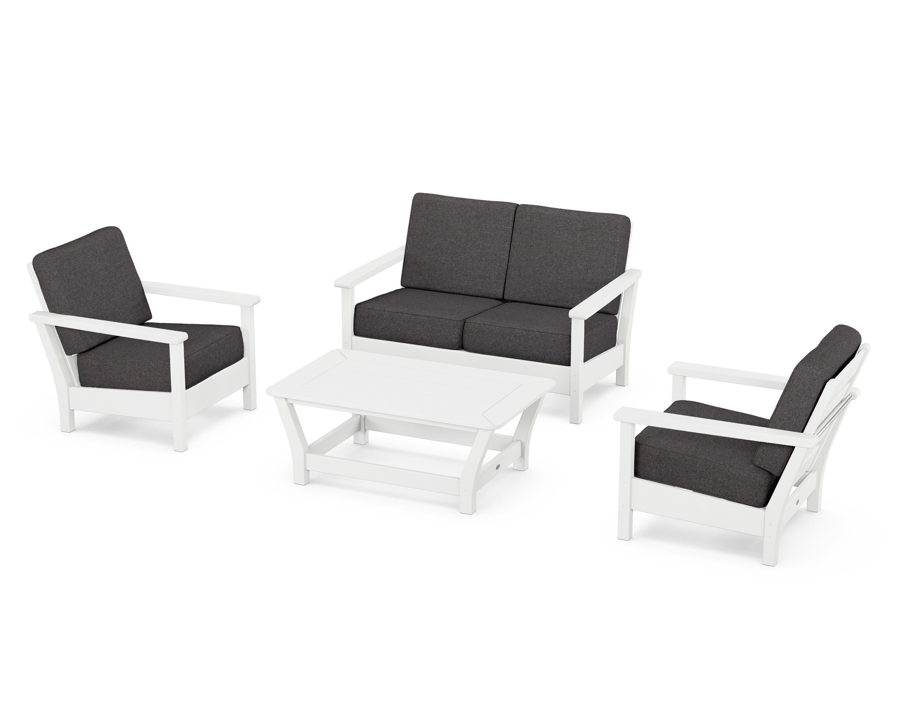 POLYWOOD® Harbour 4-Piece Deep Seating Set in White / Ash Charcoal