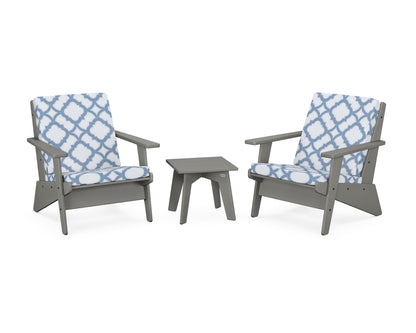 POLYWOOD® Riviera Modern Lounge 3-Piece Set in Slate Grey / Trellis Sky Blue