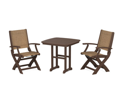 POLYWOOD® Coastal Folding Chair 3-Piece Dining Set in Mahogany / Burlap Sling
