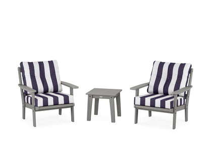 POLYWOOD® Prairie 3-Piece Deep Seating Set in Slate Grey / Cabana Stripe Navy