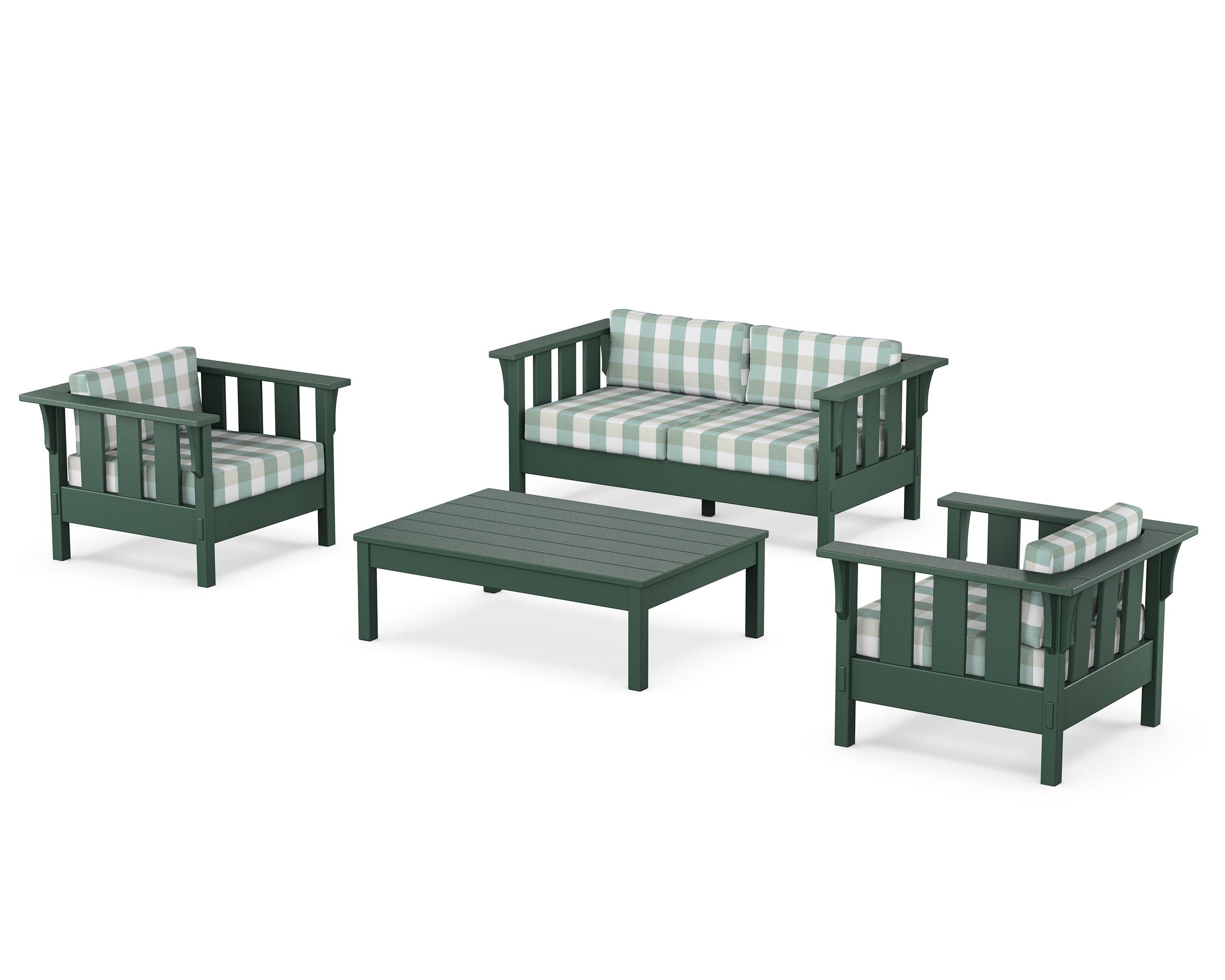 Martha Stewart by POLYWOOD® Acadia 4-Piece Deep Seating Set with Loveseat in Green / Buffalo Plaid Glacier Spa