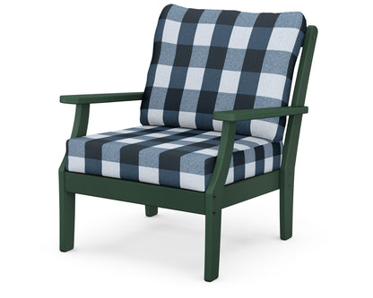 POLYWOOD® Braxton Deep Seating Chair in Green / Buffalo Plaid Marine Indigo