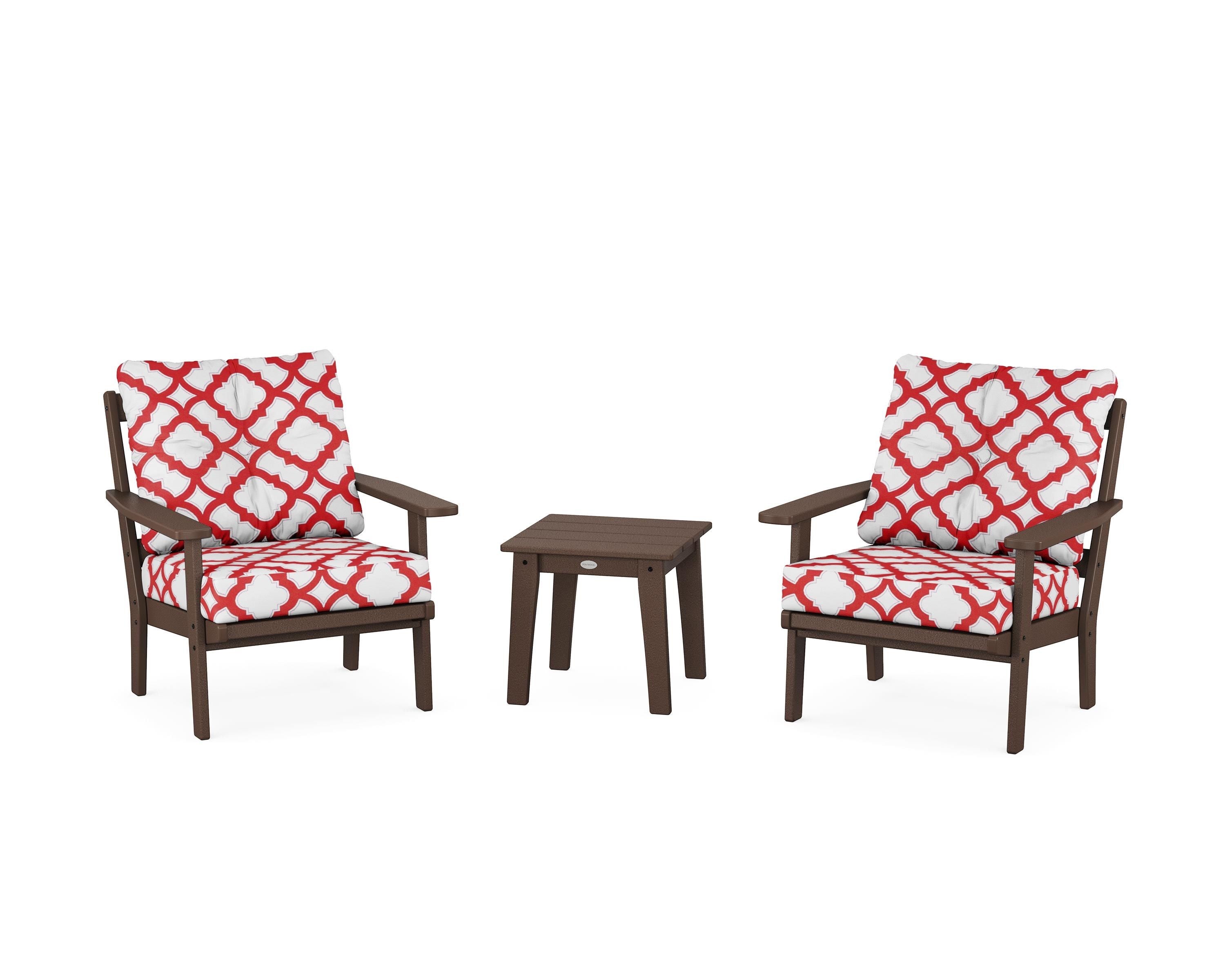 POLYWOOD® Oxford 3-Piece Deep Seating Set in Mahogany / Trellis Crimson