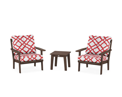POLYWOOD® Oxford 3-Piece Deep Seating Set in Mahogany / Trellis Crimson