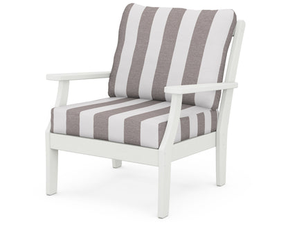 POLYWOOD® Braxton Deep Seating Chair in Vintage White / Cabana Stripe Grey Mist
