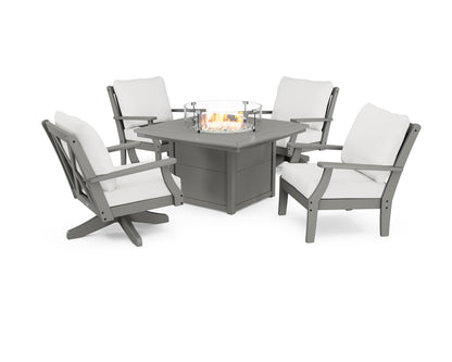 POLYWOOD® Braxton 5-Piece Deep Seating Set with Fire Table in Slate Grey / Natural Linen