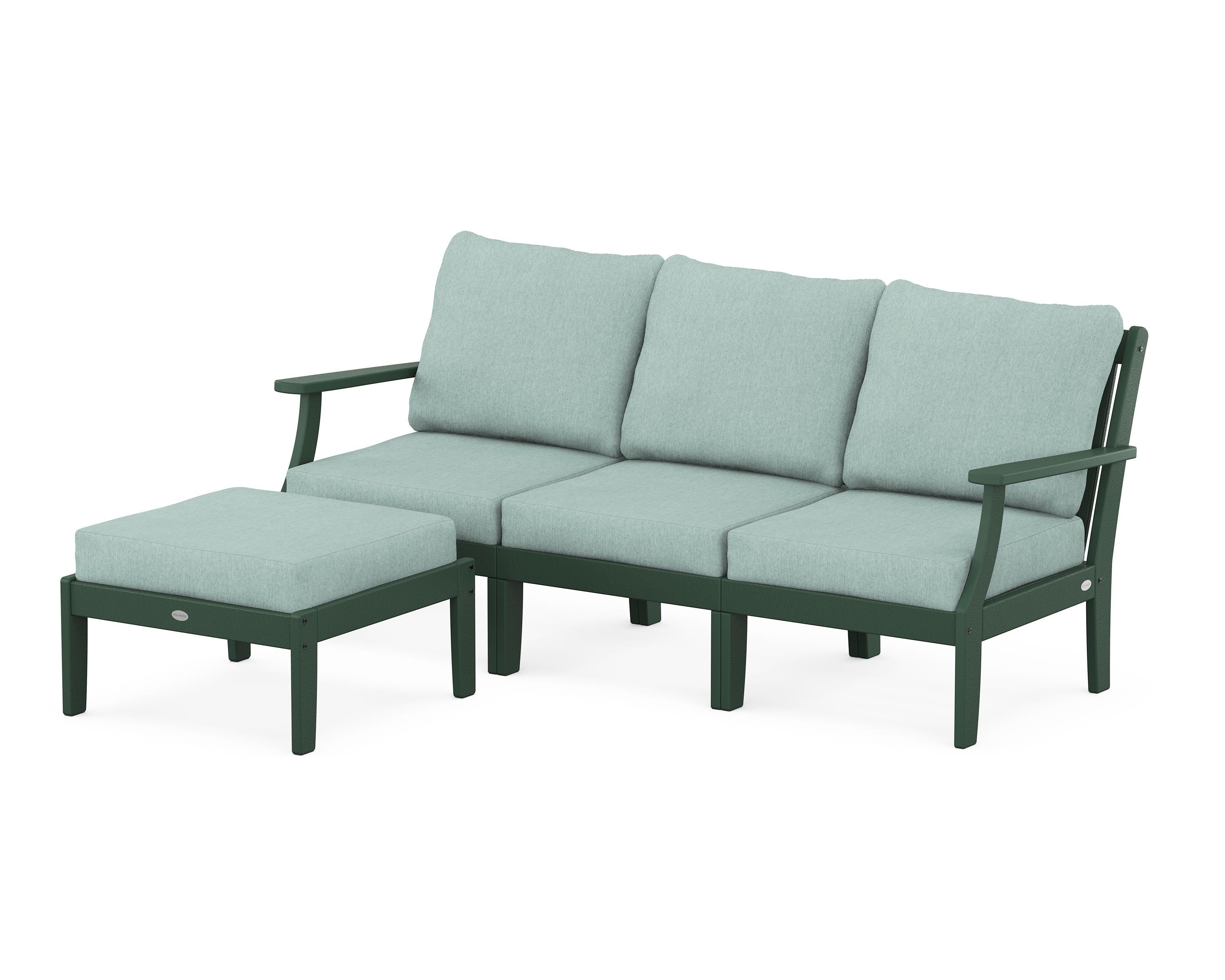 POLYWOOD® Braxton Modular 4-Piece Deep Seating Set with Ottoman in Green / Glacier Spa