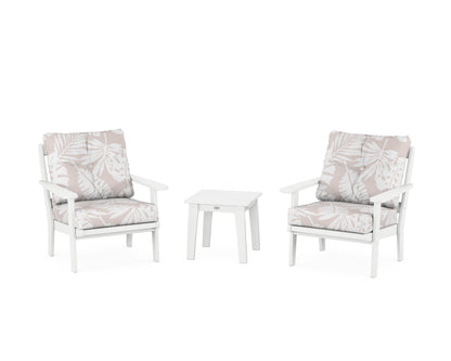 POLYWOOD® Mission 3-Piece Deep Seating Set in White / Leaf Dune Burlap