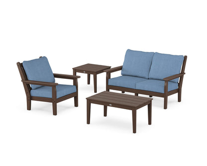 POLYWOOD® Chippendale 4-Piece Deep Seating Set in Mahogany / Sky Blue