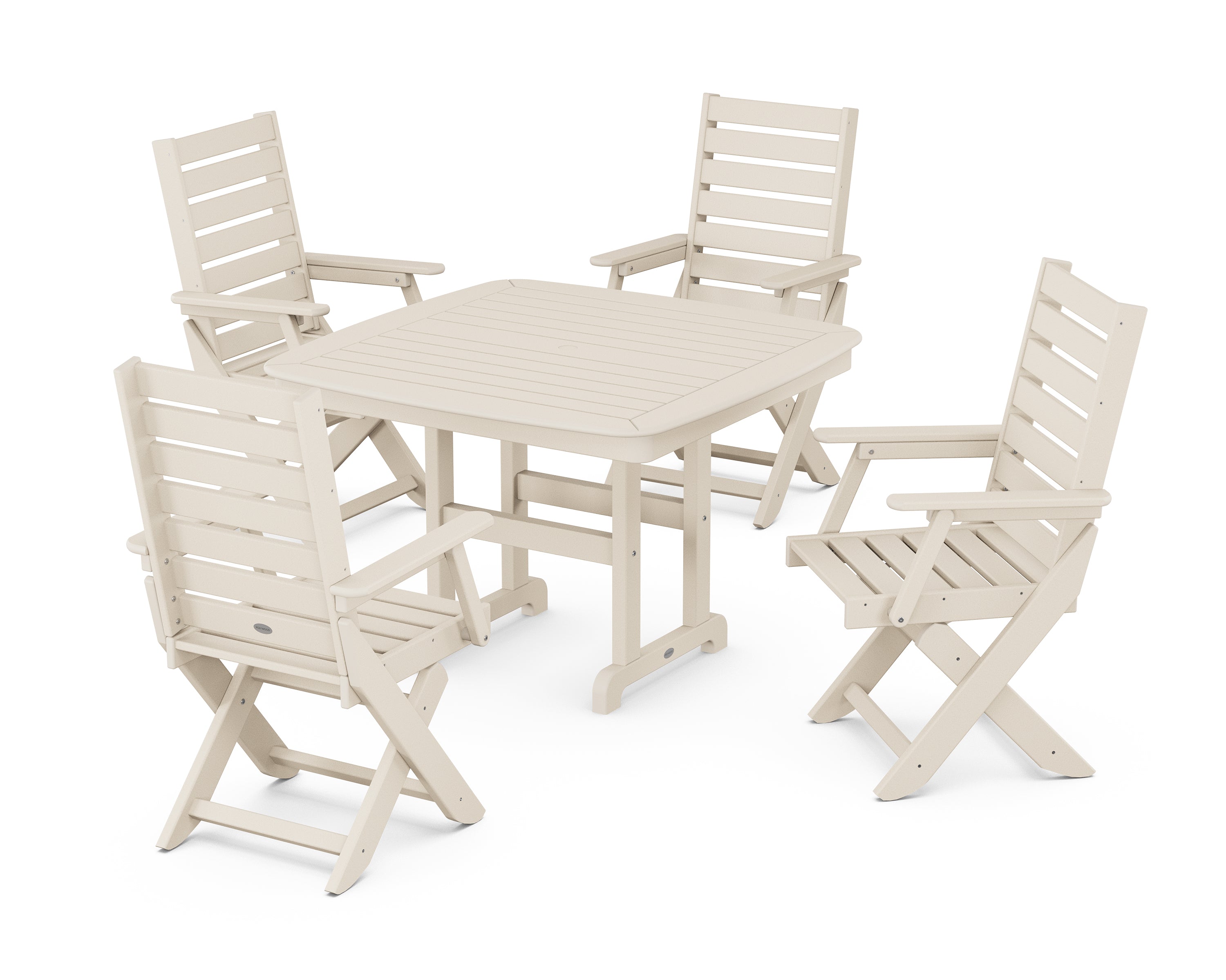 POLYWOOD® Captain Folding Chair 5-Piece Dining Set with Trestle Legs in Sand