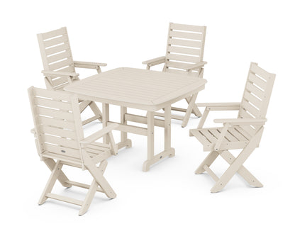 POLYWOOD® Captain Folding Chair 5-Piece Dining Set with Trestle Legs in Sand