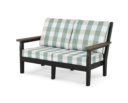 POLYWOOD® Chippendale Deep Seating Loveseat in Black / Kona / Buffalo Plaid Glacier Spa