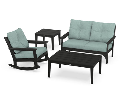 POLYWOOD® Vineyard 4-Piece Deep Seating Rocker Set in Black / Glacier Spa
