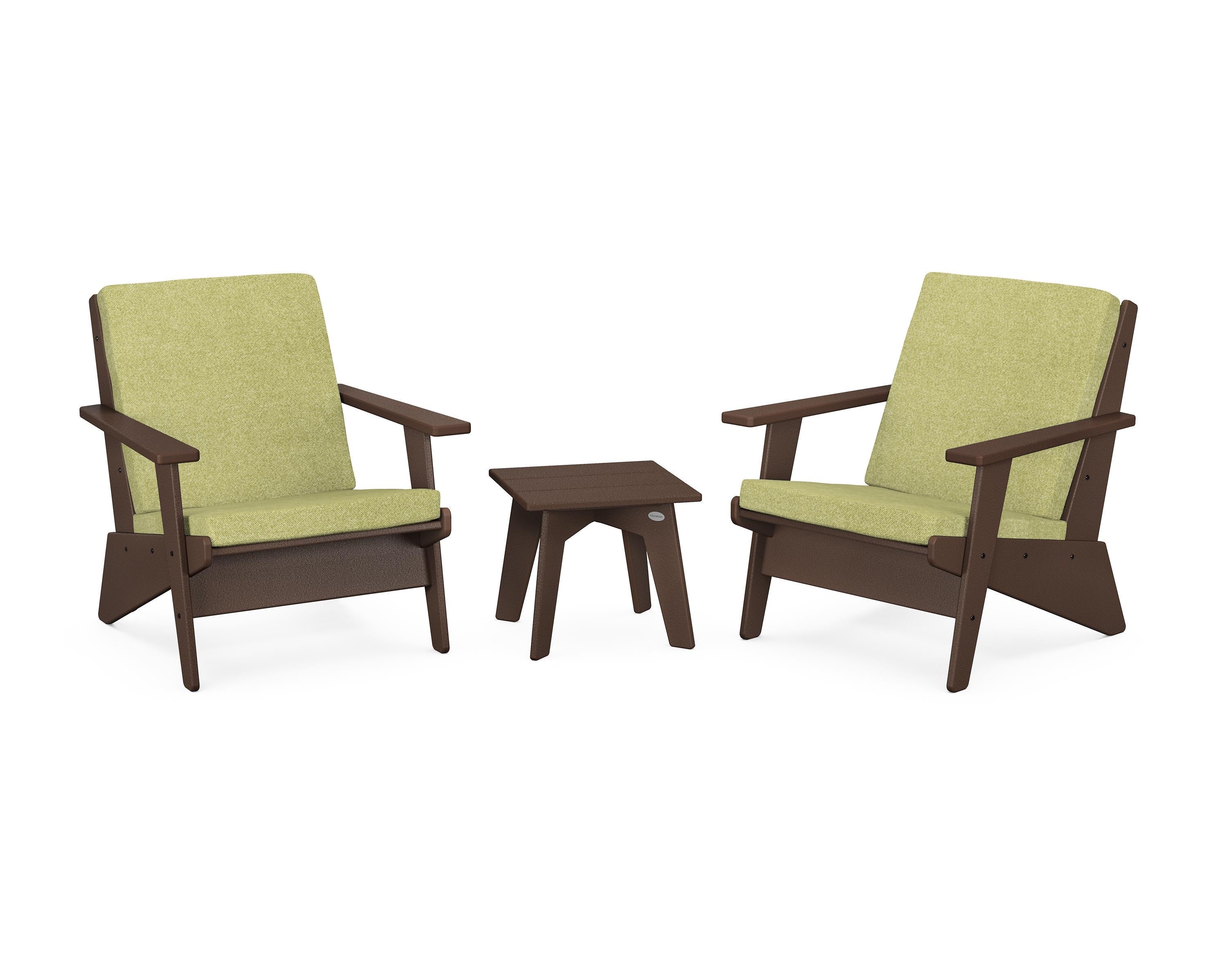 POLYWOOD® Riviera Modern Lounge 3-Piece Set in Mahogany / Chartreuse Boucle